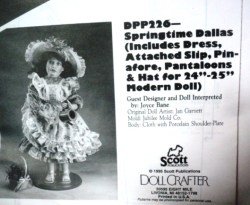 226 POISSOT SPRING DRESS,SLIP,PINAFORE,HAT 24-25''MOD DOLL LFLT